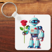 Roboter mit Rose Schlüsselanhänger (Vorderseite)