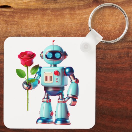 Roboter mit Rose Schlüsselanhänger (Rückseite)