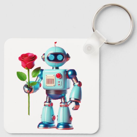 Roboter mit Rose Schlüsselanhänger (Rückseite)
