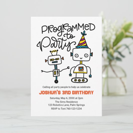 Roboter, nach Party programmiert Einladung (Stehend Vorderseite)