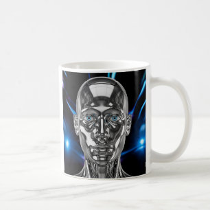Roboter Neonhintergrund Kaffeetasse