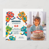 Roboter-Party Einladung für Kinder mit Foto (Vorne/Hinten)