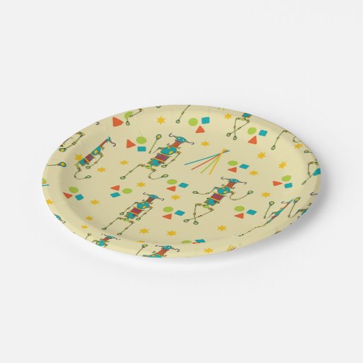 Roboter-Party-Papierplatte Pappteller (Schrägansicht)