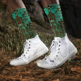 Roboter-PCB Mikrochip Türkis Geek Mit Monogramm Socken
