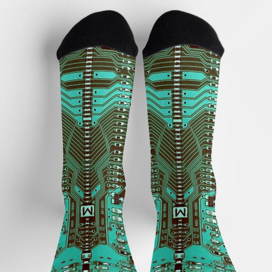 Roboter-PCB Mikrochip Türkis Geek Mit Monogramm Socken (Oben)