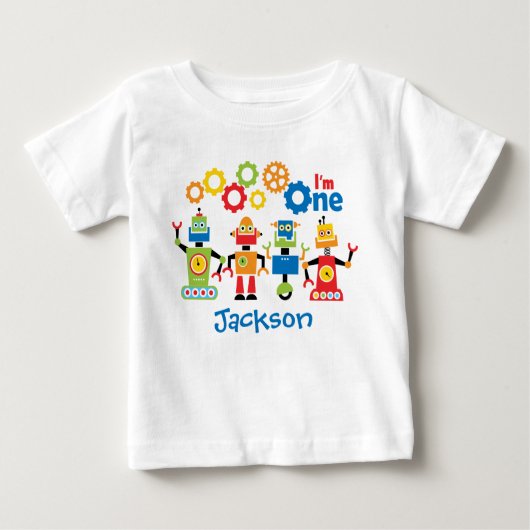 Roboter-personalisiertes erstes baby t-shirt (Vorderseite)