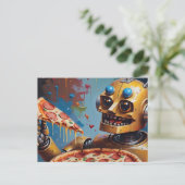 Roboter Pizza Postkarte (Stehend Vorderseite)