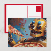 Roboter Pizza Postkarte (Vorne/Hinten)