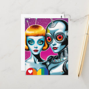 Roboter Rainbow Heart Postkarte