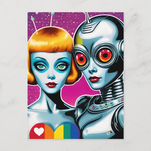 Roboter Rainbow Heart Postkarte (Vorderseite)