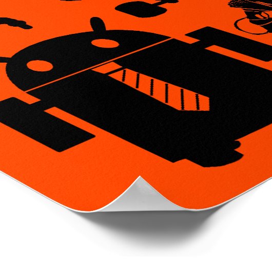 Roboter Rule Fun Roboter Silhouetten Orange Roboti Poster (Ecke)
