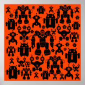 Roboter Rule Fun Roboter Silhouetten Orange Roboti Poster (Vorne)