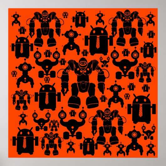 Roboter Rule Fun Roboter Silhouetten Orange Roboti Poster (Vorne)