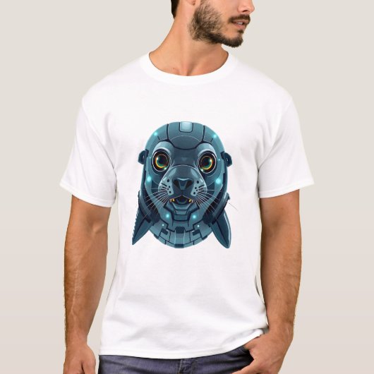 Roboter-Siegel-Gesichtskunst T-Shirt (Vorderseite)
