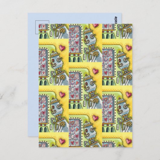 ROBOTER SUCHT NACH LIEBE, HERZVERANSTALTUNGSMASCHI POSTKARTE (Vorne/Hinten)