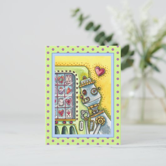 ROBOTER SUCHT NACH LIEBE, HERZVERANSTALTUNGSMASCHI POSTKARTE (Stehend Vorderseite)