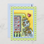 ROBOTER SUCHT NACH LIEBE, HERZVERANSTALTUNGSMASCHI POSTKARTE (Vorne/Hinten)