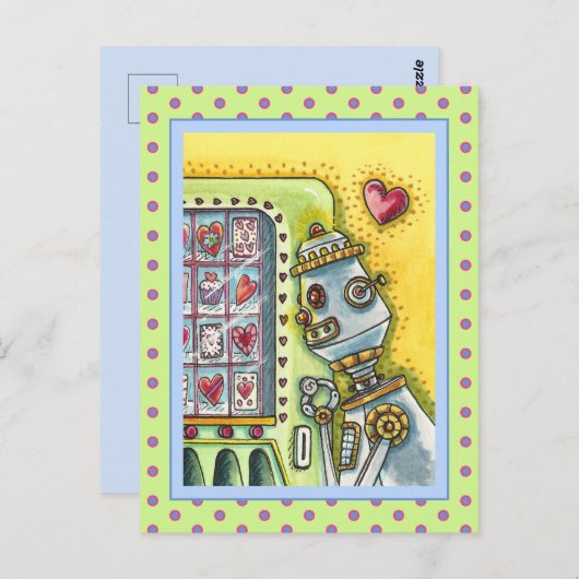 ROBOTER SUCHT NACH LIEBE, HERZVERANSTALTUNGSMASCHI POSTKARTE (Vorne/Hinten)