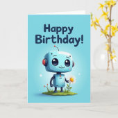Roboter Süße Geburtstagskarte Karte (Gelbe Blume)