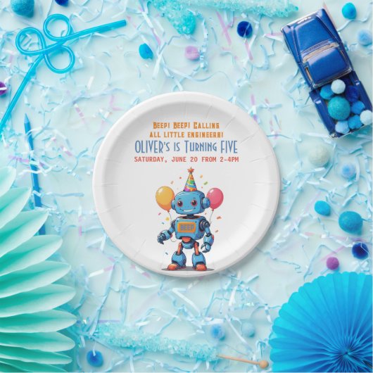 Roboter-Thema mit Ballons Aquarell Pappteller (Party)