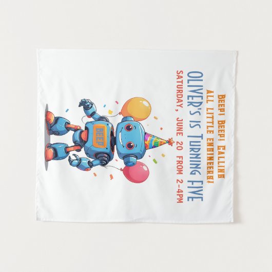 Roboter-Thema mit Ballons Aquarell Wandteppich (Vorderseite (Horizontal))