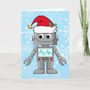 Roboter-tragende Weihnachtsmannmütze Feiertagskarte