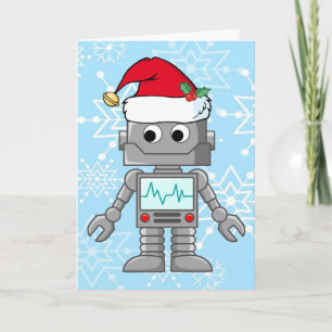 Roboter-tragende Weihnachtsmannmütze Feiertagskarte