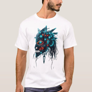Roboter-Tribal-Maske mit digitalen Netzen T-Shirt