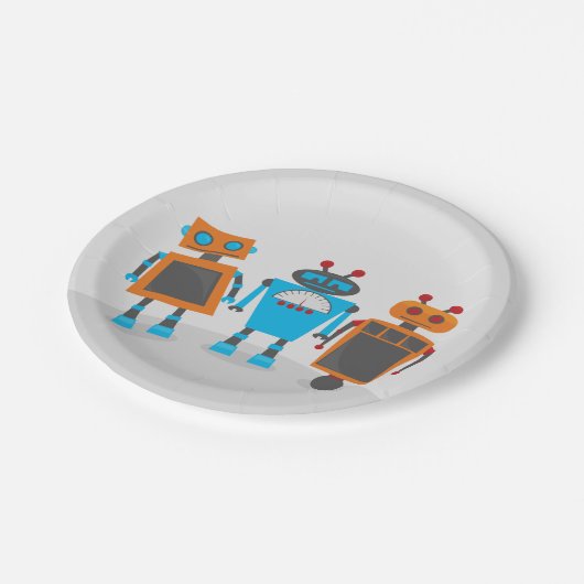 Roboter-Trio-Party Pappteller (Schrägansicht)