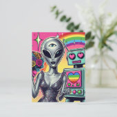 Roboter und Alien in der Liebe Postkarte (Stehend Vorderseite)