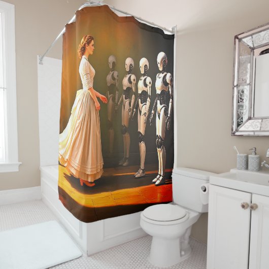 Roboter und ein Mensch Duschvorhang (Beispiel)