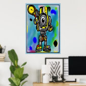 Roboter und farbiger Hintergrund | AI Art Poster (Heimbüro)