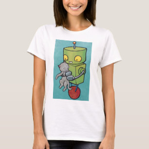 Roboter und graue Miezekatze T-Shirt