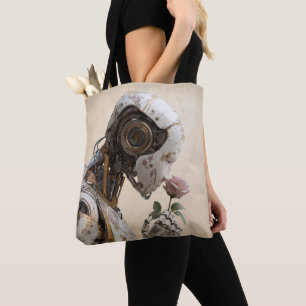 Roboter und Rose - Solarpunk-Tote-Beutel Tasche