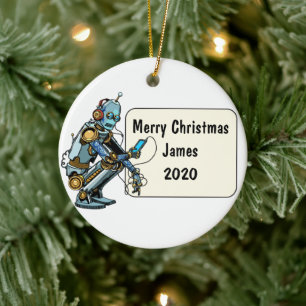 Roboter-Weihnachten nach Maß Keramik Ornament