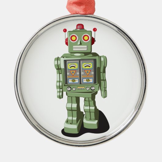 Roboter-Weihnachtsbaumschmuck Silbernes Ornament (Vorne)