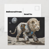 Roboter-weißer Löwe auf Mondfläche Postkarte (Vorne/Hinten)