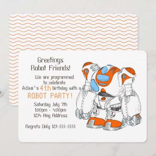 Robotergeburtstagsfeier Einladung (Vorne/Hinten)