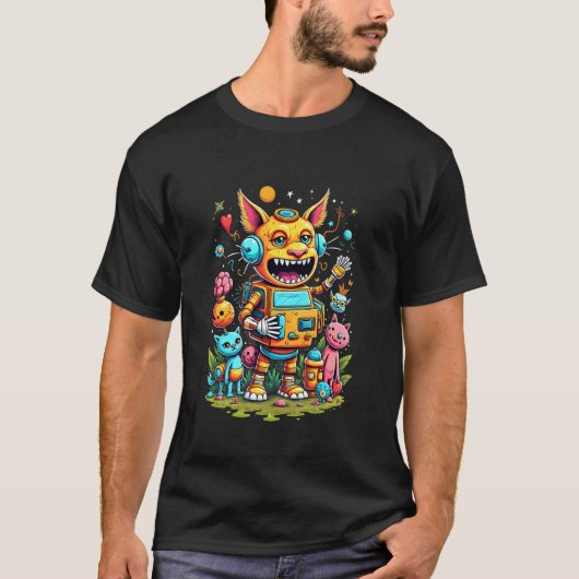 Roboterkatze Monster Fantasy Spaß T-Shirt (Vorderseite)
