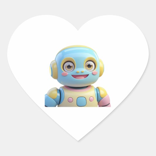 Roboterkleber mit blauorangefarbenem Lächeln Herz-Aufkleber (Vorderseite)