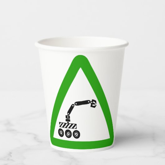 Roboterkreuzungswarnschild Pappbecher (Vorderseite)
