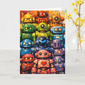 Roboterparty Karte (Gelbe Blume)