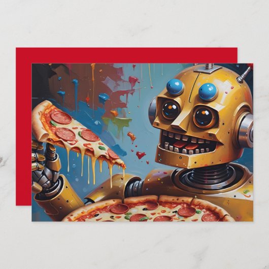 Roboterpizza Einladung (Vorne/Hinten)