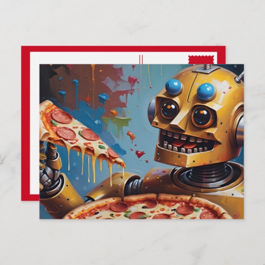 Roboterpizza Postkarte (Vorne/Hinten)