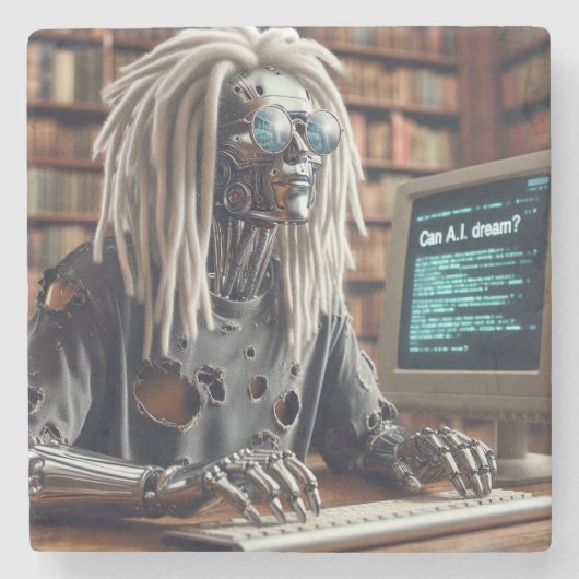 Robotertypen auf Tastatur Steinuntersetzer (Vorderseite)