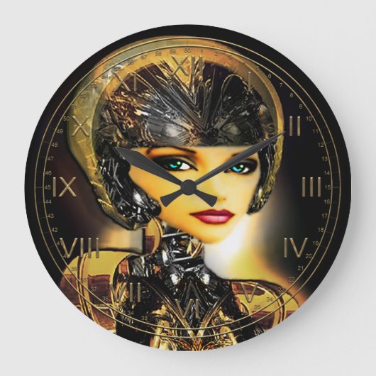 Robotica Cyborg Babe Große Wanduhr (Vorderseite)