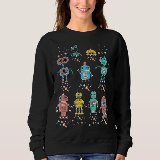Robotik Engineering Niedlich Retro Farbroboter Col Sweatshirt (Vorderseite)