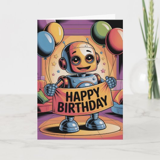 Robotkindergeburtstag Karte (Vorderseite)