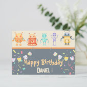 Robots Happy Birthday Grußkarte Karte (Stehend Vorderseite)