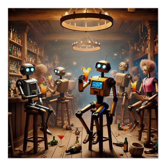 robots having fun in a bar poster (Vorderseite)